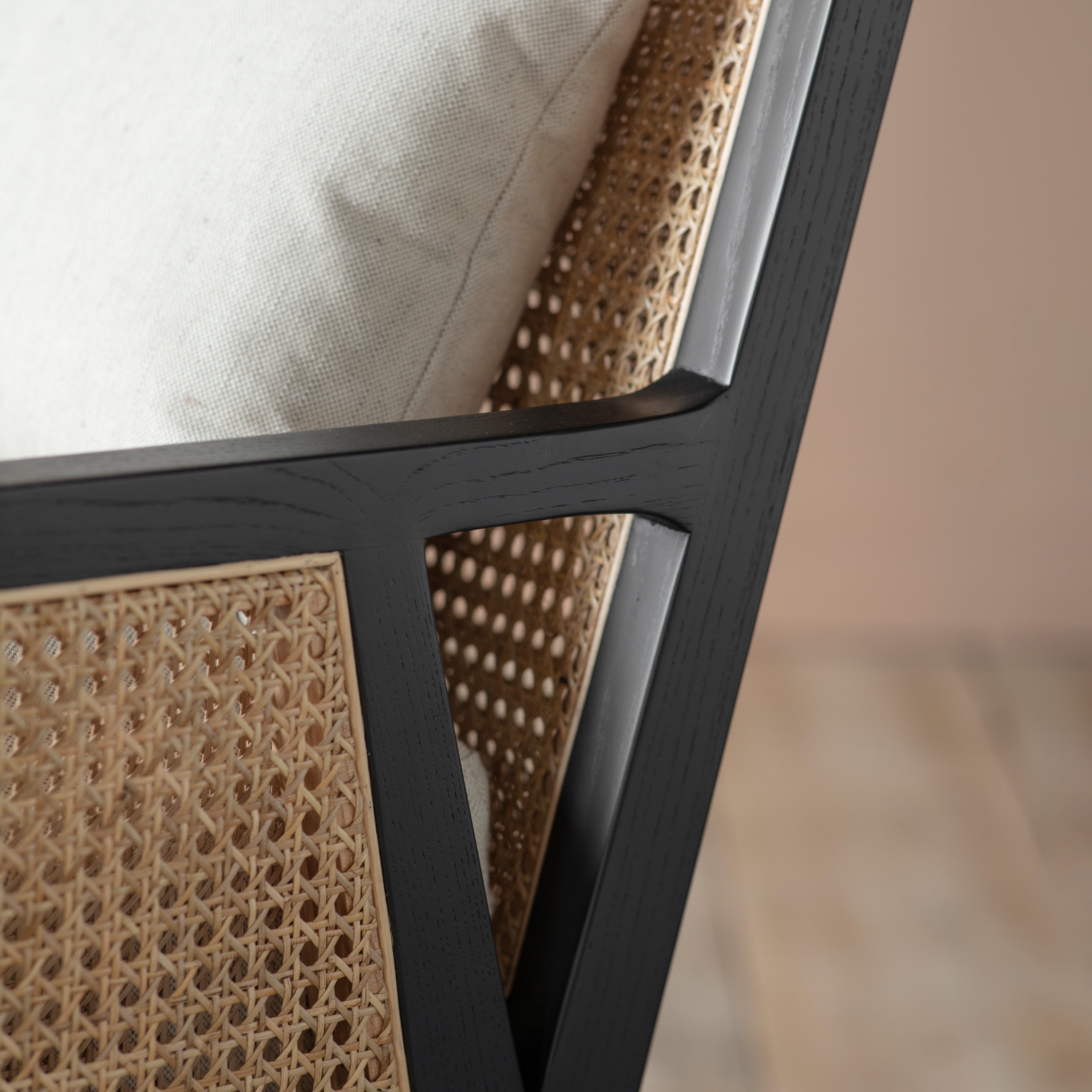 Benito Black Wood & Rattan Cream Armchair